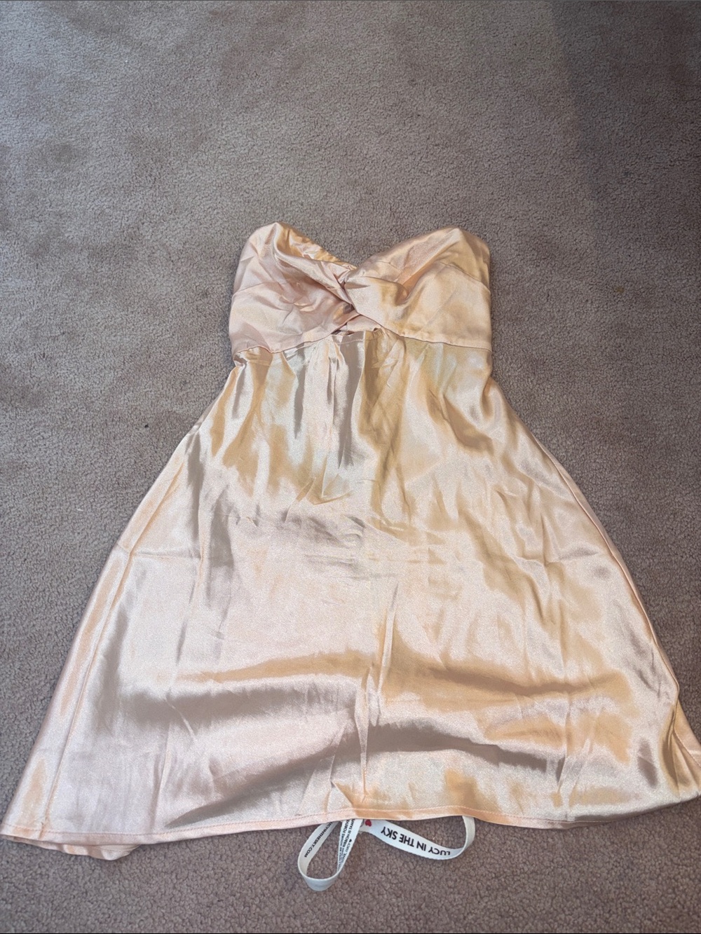 Lucy in the Sky Strapless Satin Dress in Blush Gold